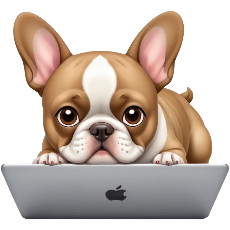 French bulldog behind laptop working emoji