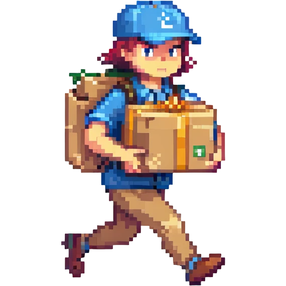 running courier holding a package in a city street, fastest delivery emoji