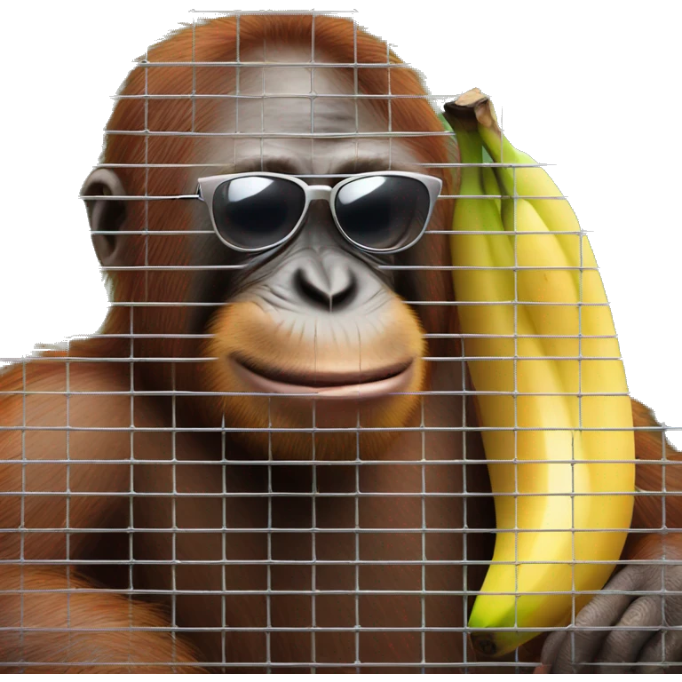 orangutan in a cage with a banana with sunglasses  emoji