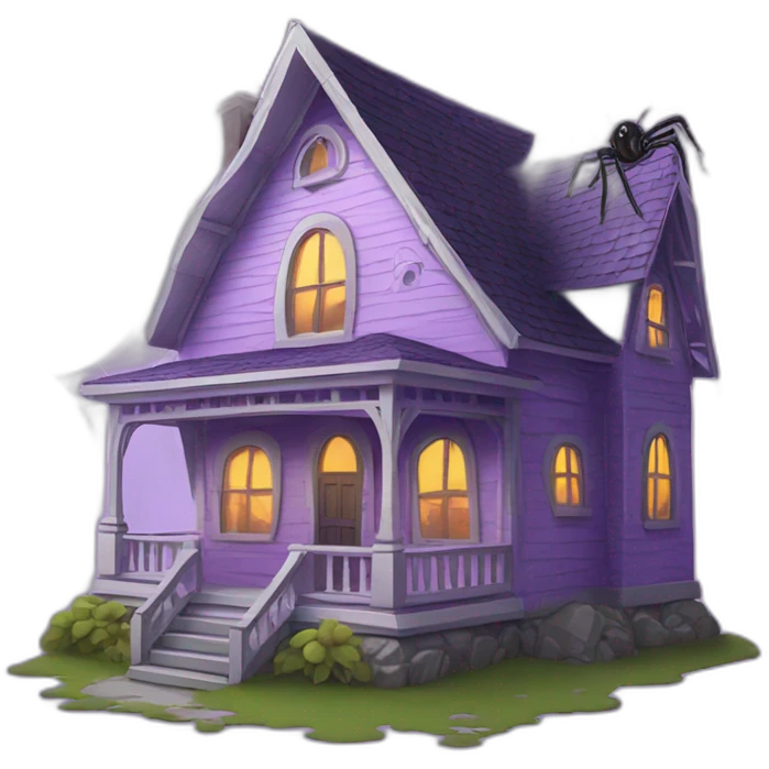 Haunted lilac house with spiderweb and big spider emoji
