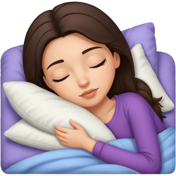 Brunette girl in Cozy bed sleeping, pretty eyelashes, light skin emoji