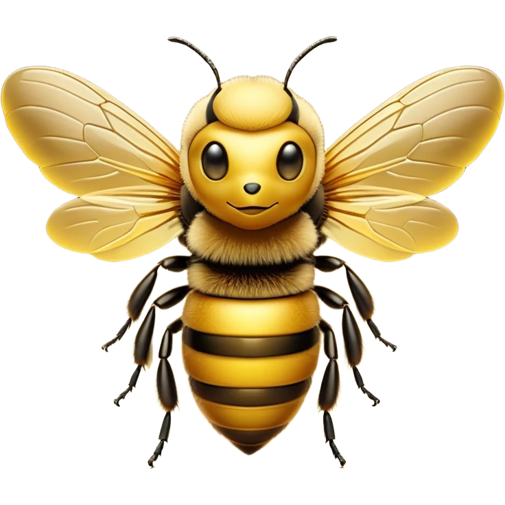 Cinematic Noble Bee Portrait Emoji, Poised and industrious, with a compact, fuzzy body in golden-yellow hues, delicate translucent wings, and a gentle, determined expression with focused eyes, Simplified yet sharp and sophisticated features, highly detailed, glowing with a soft, sunny radiance, high shine, intelligent and diligent, stylized with an air of natural elegance, focused and alert, soft glowing outline, capturing the essence of a watchful and confident bee that appears ready to buzz out of the screen with effortless authority! emoji