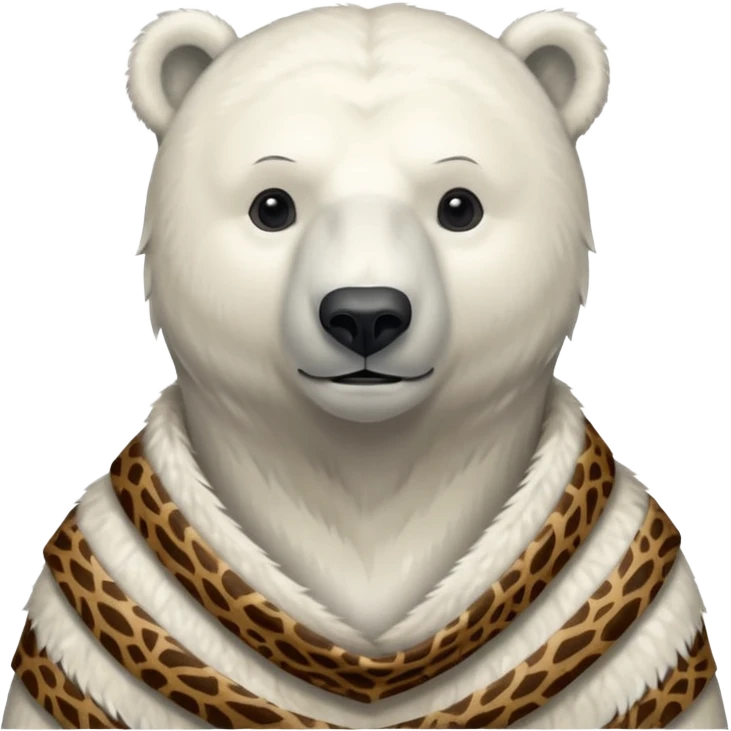 a polar bear wearing ancient animal skin cloth, half body, icon emoji