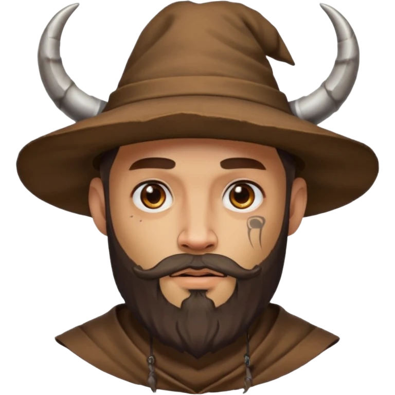 Bearded figure — large brown hat with horn, tattoo on face emoji