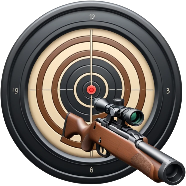 A detailed rifle with iron sights aimed at a target with concentric rings. The target is centered, emphasizing accuracy and focus in sports shooting, with no shooter visible, just the rifle and target in a calm, precision-driven setting emoji