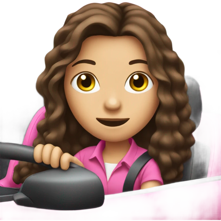 brunette-long hair girl driving pink car emoji