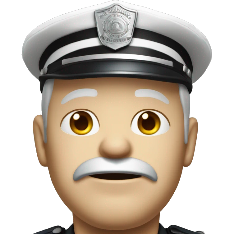 Photorealistic old white American policeman shoked detailed face emoji