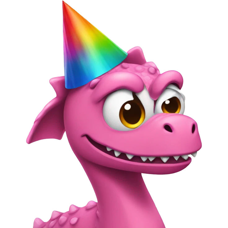 Pink dinosaur with birthday hat emoji