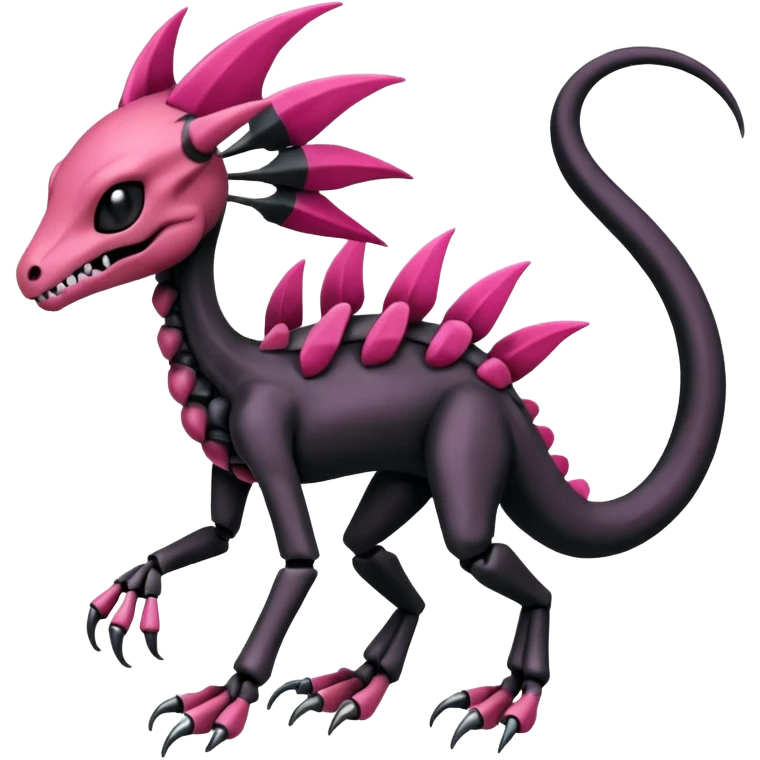 Magenta, black and white skeletal Meloetta-Salandit-Gorebyss-Salazzle-Pokémon-Fakémon-creature-fusion-hybrid emoji