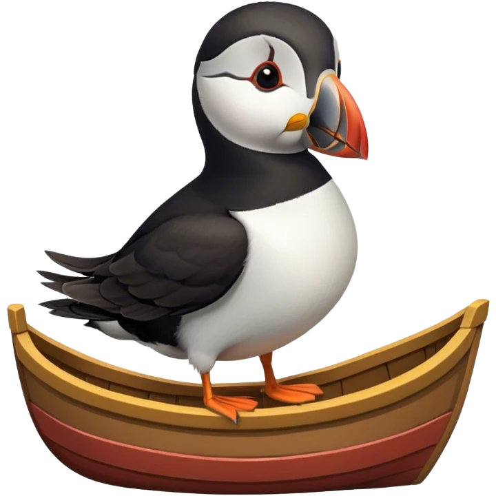 puffin with a waistcoat in a boat emoji