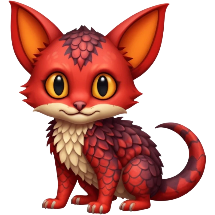 Shy cute with red markings, scaley scaly batty feline-like quadrupedal digitigrade furry feral Bastet-Noibat-Gatomon-Garchomp-Digimon-Fakémon-Pokémon-creature (full body) emoji