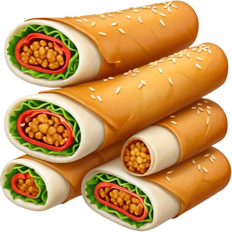 three spring rolls in sauce emoji