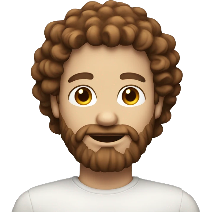 Emoji man with a beard and chestnut-colored curls and light white skin emoji