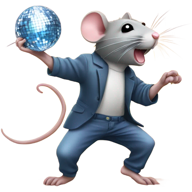 A rat dancing under a disco ball emoji