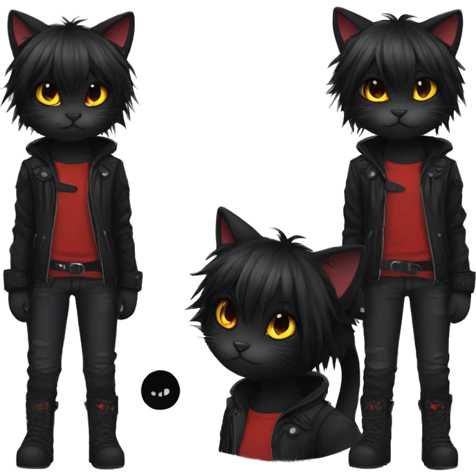 Anthro Edgy Cool Beautiful Black Cat-Fursona with Emo Hair-bangs with Red Streaks emoji