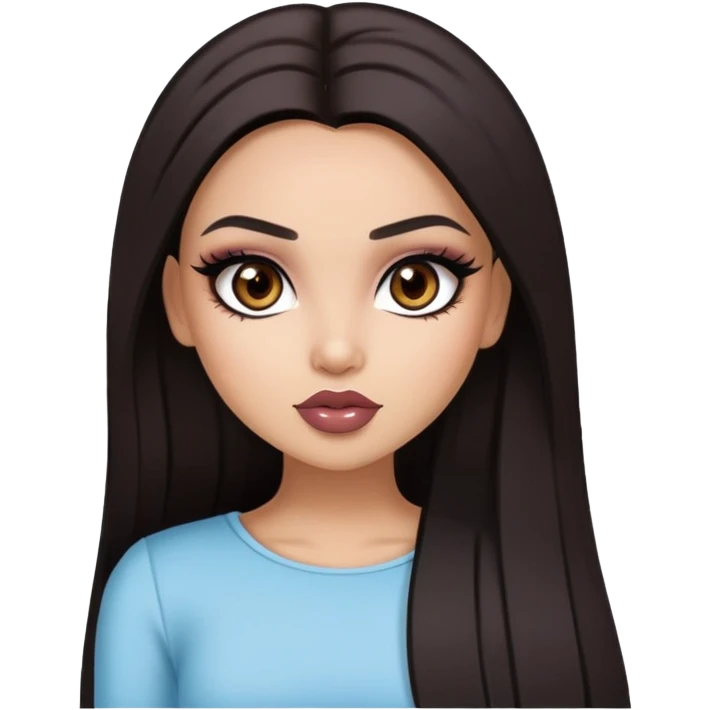 straight dark hair, dark brown eyes, pretty bratz baddie emoji
