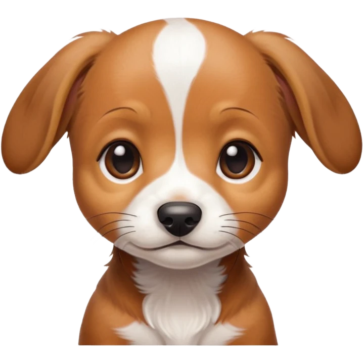 Dachshund beagle chihuahua mix puppy that’s mostly white with brown and dark brown patches and a birth mark on his nose emoji