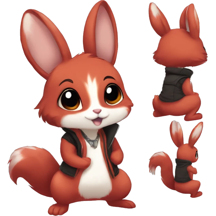 Anthro Sona Cool Edgy Fakemon Full Body Red Rabbit Squirrel Chibi Cute  emoji