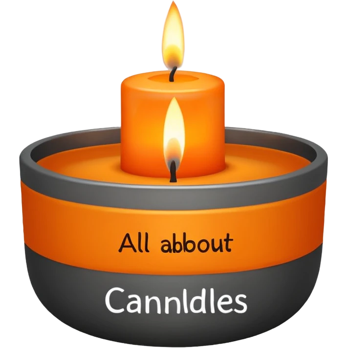 “Create a simple, modern logo of a candle flame above a small bowl-shaped holder. Use a clean, minimal design with an orange flame and a dark gray holder. Beneath the logo, include the text ‘All about candles’ in a friendly, rounded font. Keep the overall style clean, warm, and approachable.” emoji