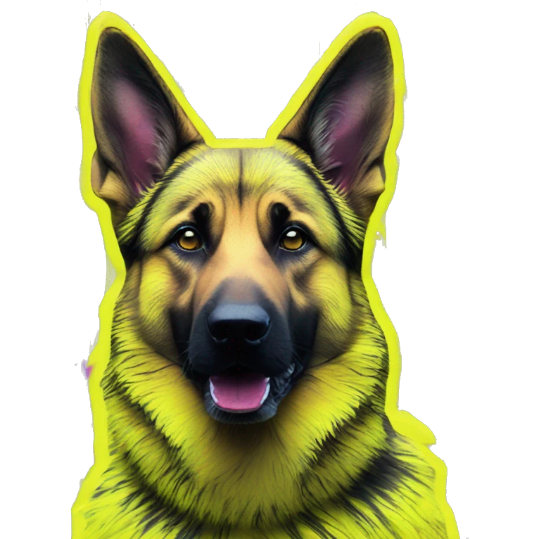 .Zombie_ Vaporwave black holographic oilslick zombie yellow German shepherd dog yellow caution tape graffiti neon yellow stripes emoji