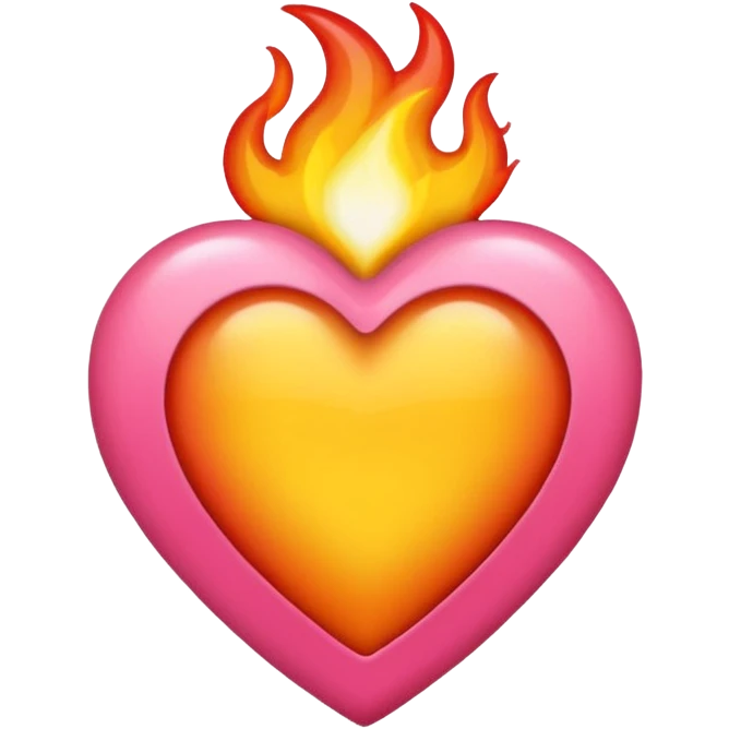 red-orange, yellow and bubblegum pink flaming heart, iPhone emoji style, transparent background emoji