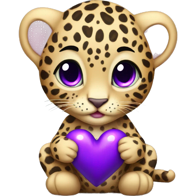 Baby leopard holding a purple heart  emoji