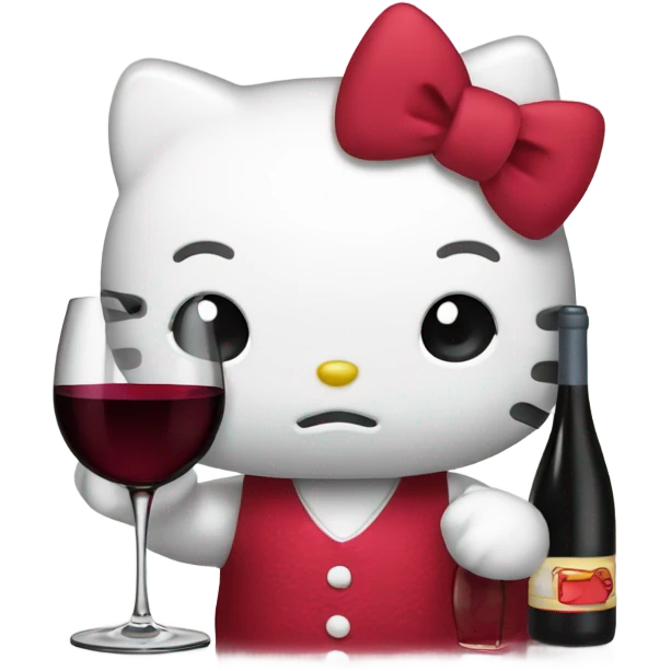 Hello Kitty drinking red wine emoji