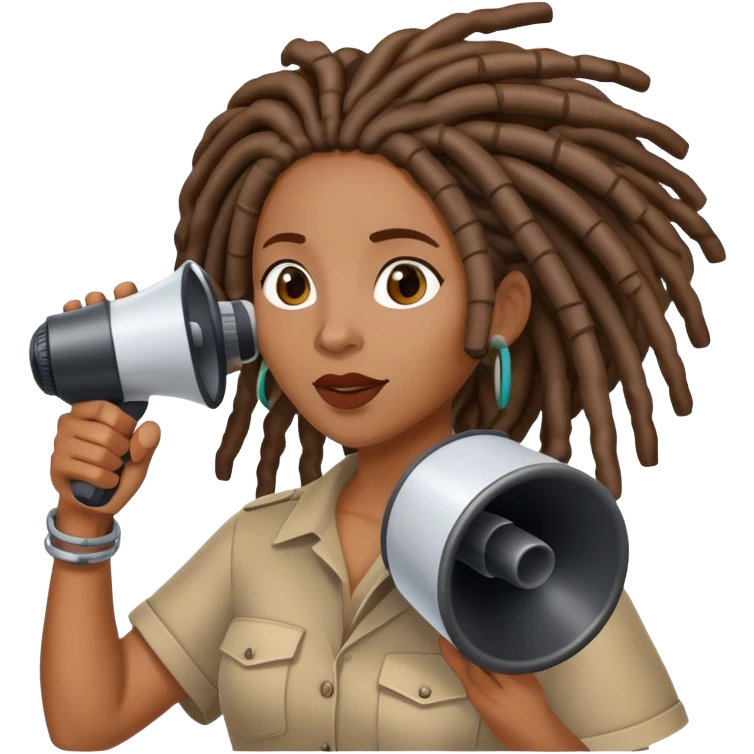 Black woman with locs with megaphone emoji