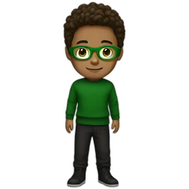 boy with green glasses black sweater brown hair and black shooses emoji