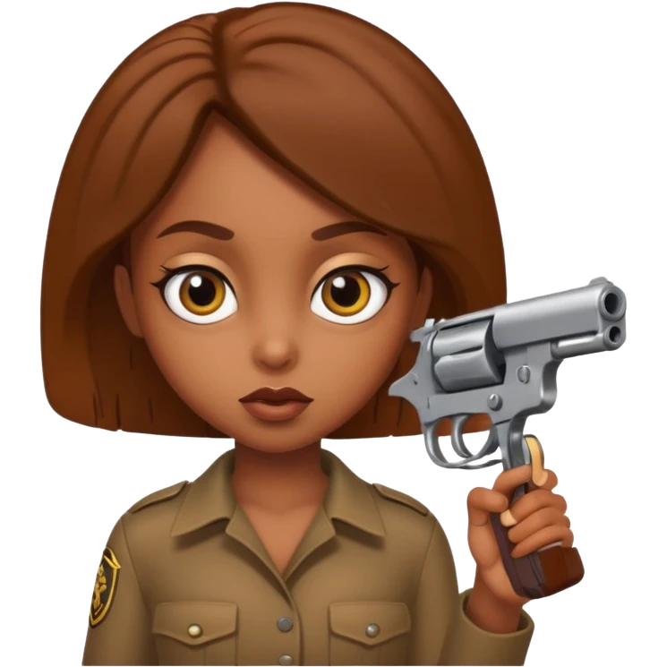 Crazy brown Girl with big eyes with one handgun i emoji