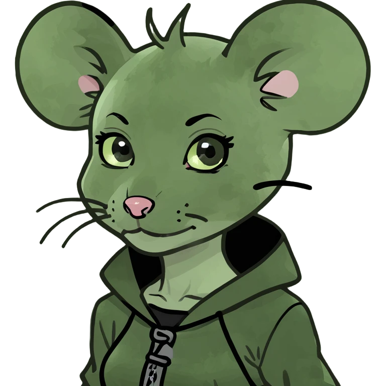 gothic punk nezumimi mouse girl with green eyes and a red mohawk, emoji meme style, expressive face, bold attitude, simple background emoji