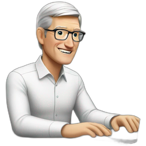 Tim Cook at desk with a MacBook. emoji