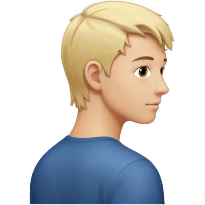 young man with blond hair turning back emoji