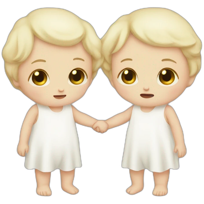 two crying white babies holding hands emoji
