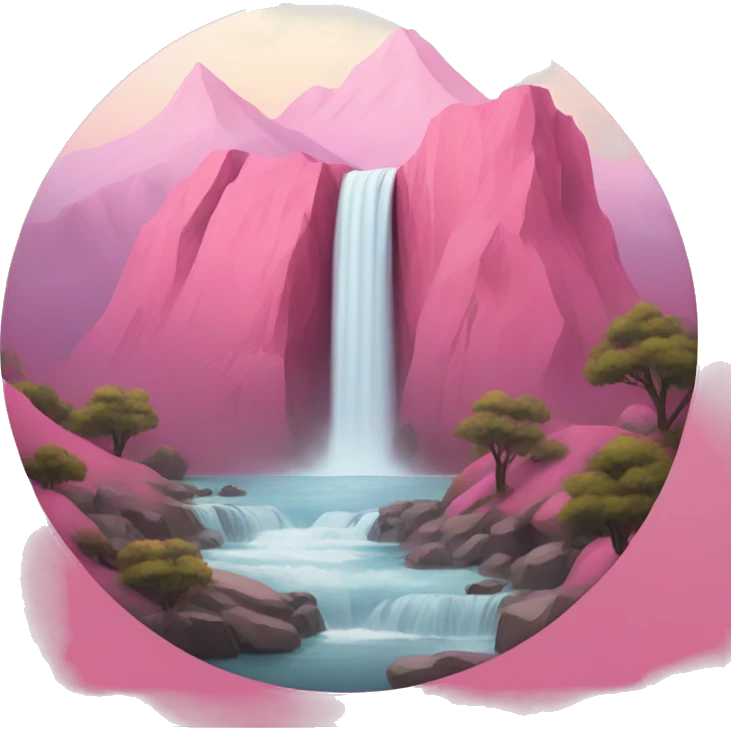Serene pink mountain landscape with waterfall  emoji