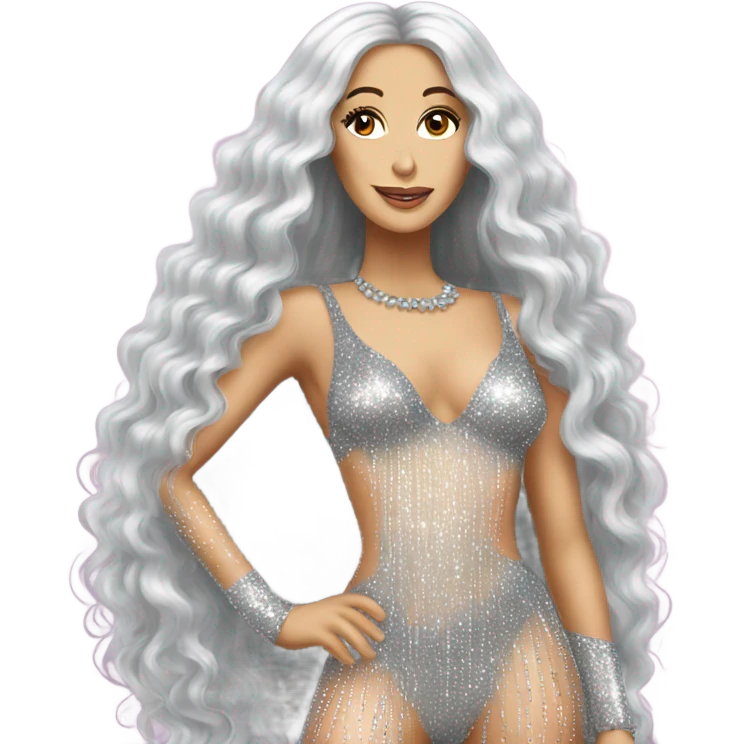 CHER in her long glittery hair outfit   emoji
