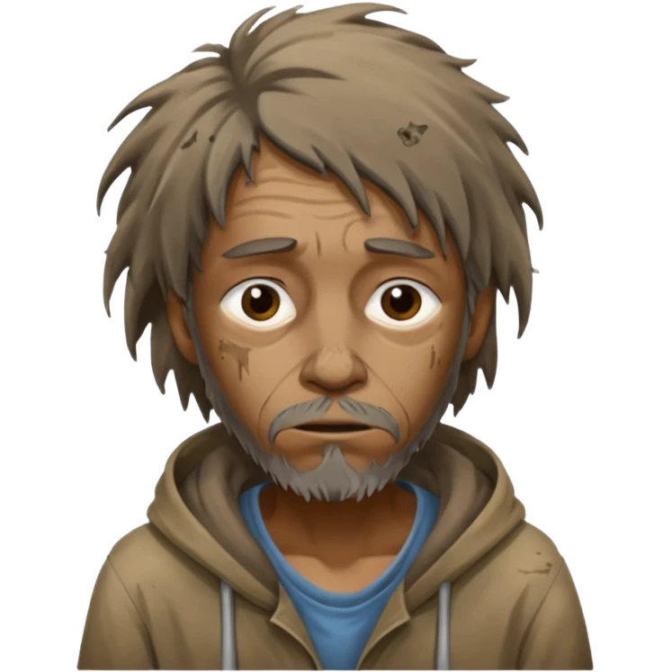 very dirty looking homeless person very very dirty and smelly looking face only, not old with stains everywhere and messy hair emoji