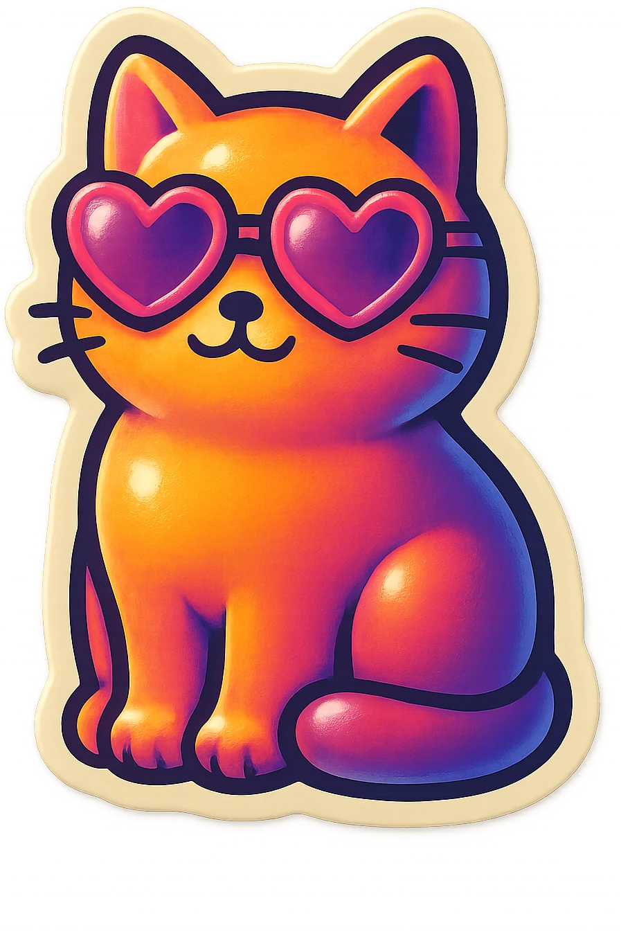 cat with heart-shaped sunglasses, sticker style, cute and trendy emoji