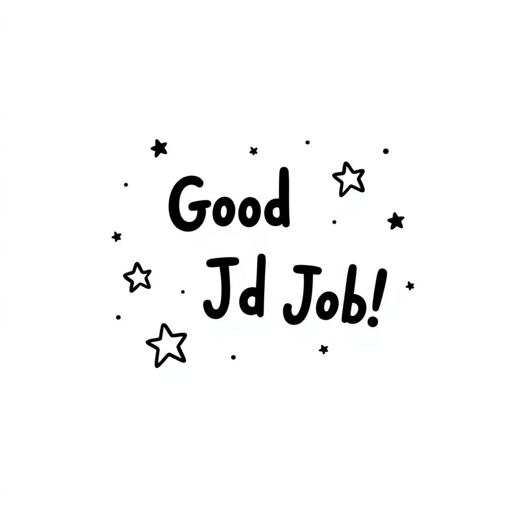 Achievement certificate with "Good Job!" in fun lettering and small star accents emoji