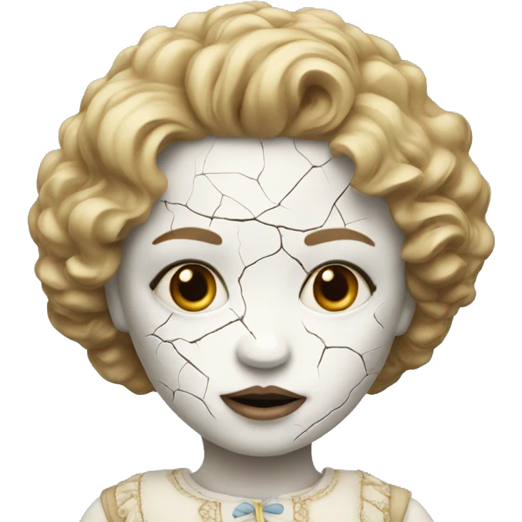 A porcelain doll with a cracked face  emoji