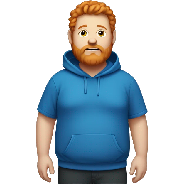 Fat guy wearing a blue hoodie and has ginger hair and beard emoji