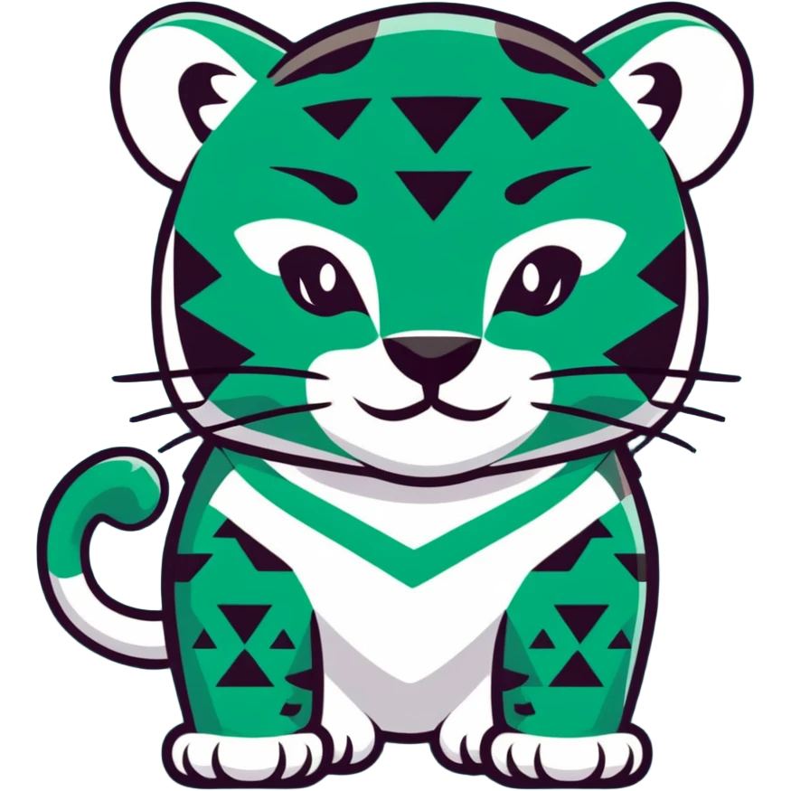 Geometric Maya style jaguar - important message, strictly white and deep dark green only, angular sharp lines emoji