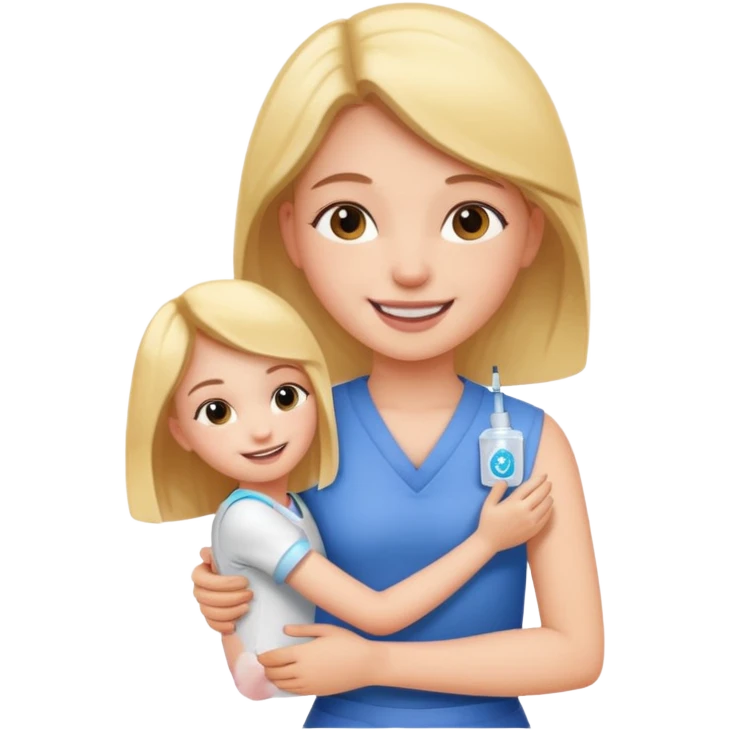 girl getting a vaccination in her arm, smiling emoji