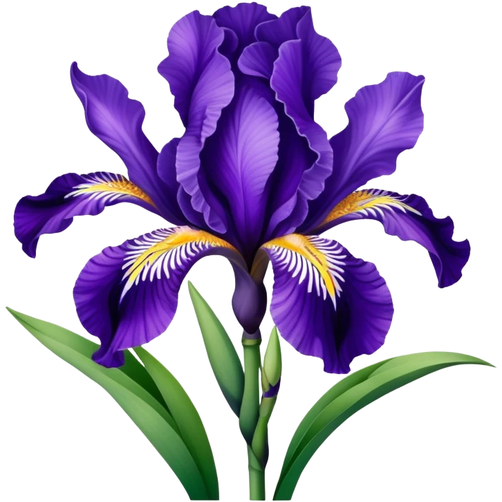 Beautiful purple iris flower with distinctive three falls and three standards, showing typical iris shape with sword-like leaves emoji