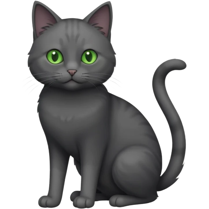 full body completely solid dark grey cat with green eyes and white paws emoji