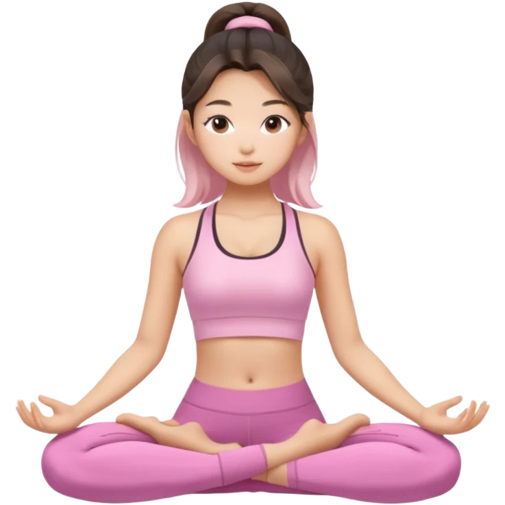 Asian with balayage hair, yoga girl light pink clothes emoji