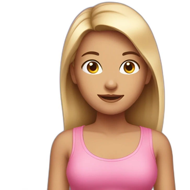 girl wearing a pink top holding a phone emoji