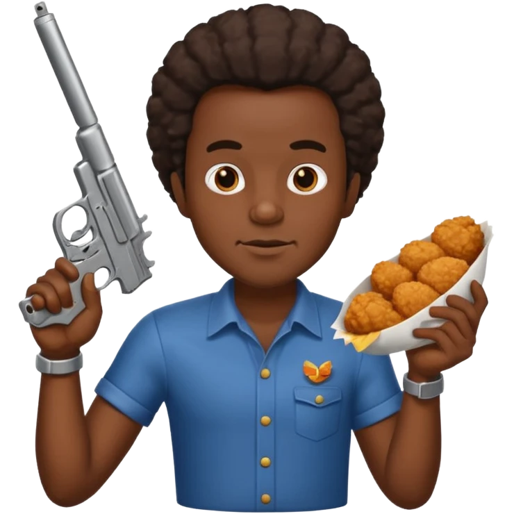 A black guy with fried chicken and a gun emoji