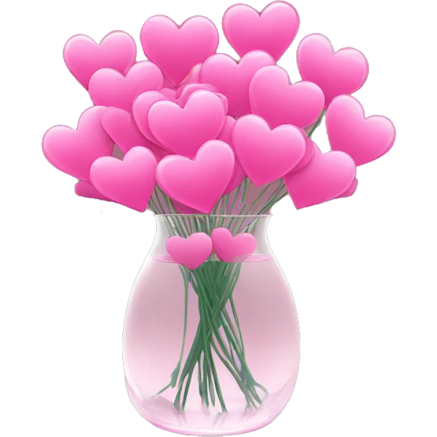 10000000 huge pink hearts on stems in a clear glass vase emoji