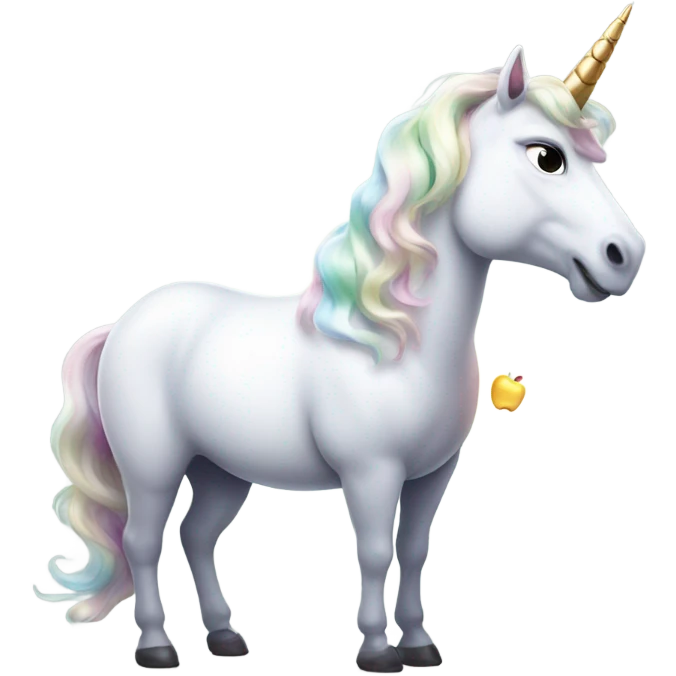 A unicorn with an apple at the end of it's horn emoji